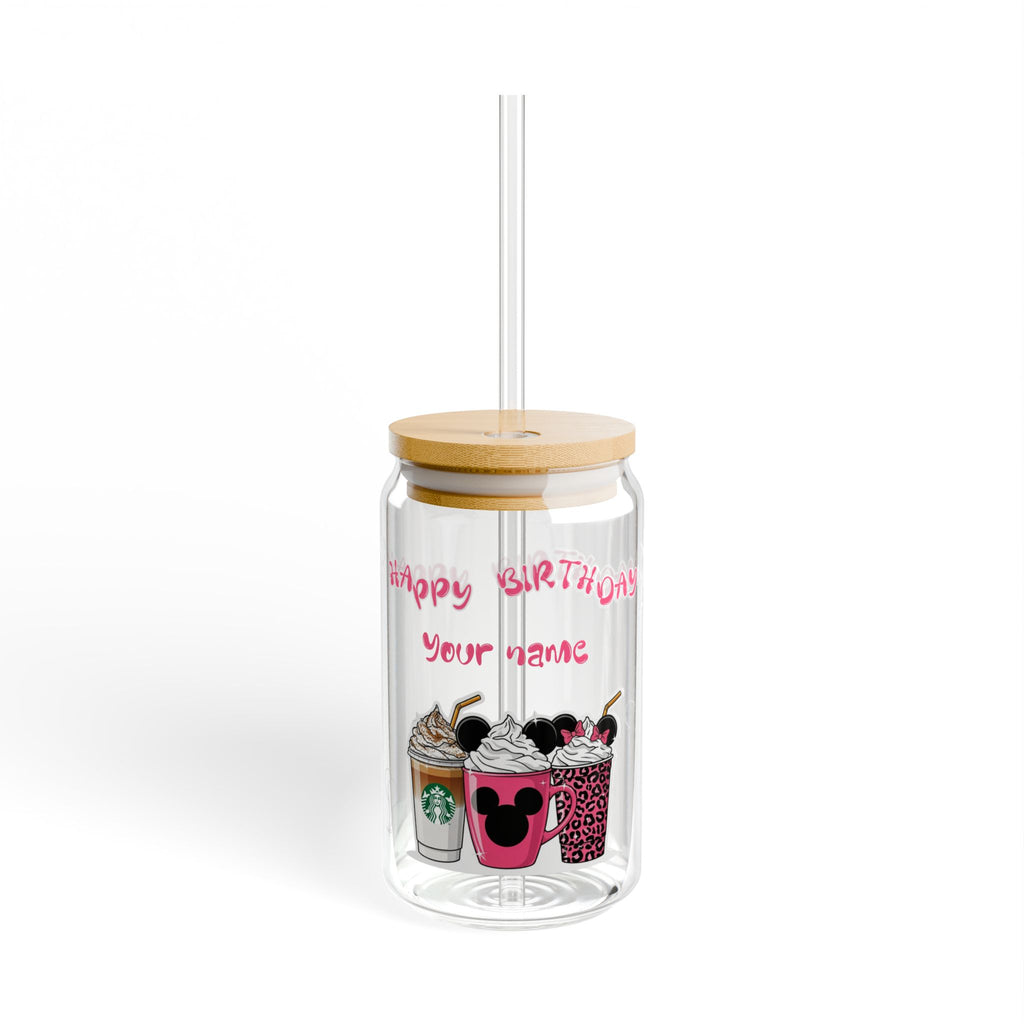VASO SIPPER PERSONALIZADO "HAPPY BIRTHDAY" - DISEÑO BEBIDAS CUTE Sipper Glass, 16oz