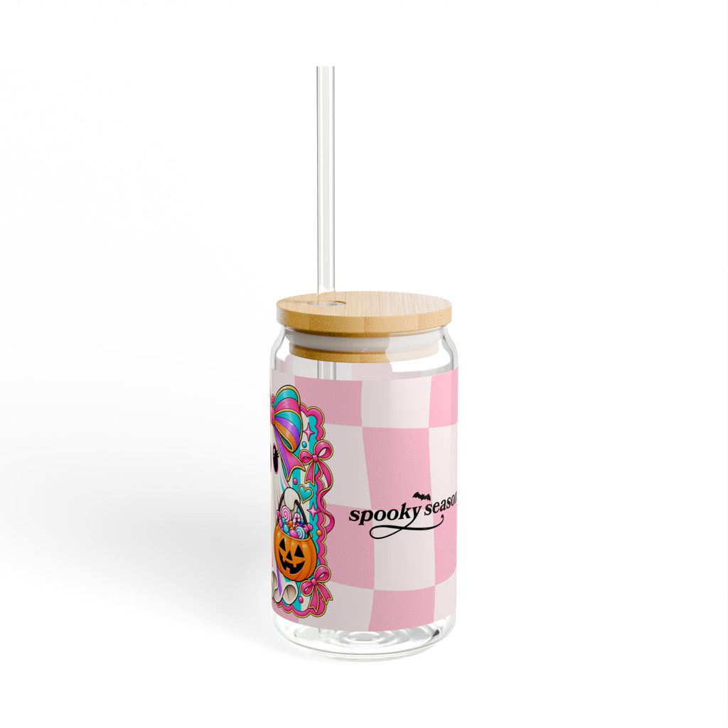 Vaso Sipper 16oz Fantasma Pastel Halloween — ¡Personalízalo con tu Nombre! | Diseño Lazo y Calabaza de Dulces