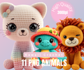 Kawaii Crochet Animals PNG Bundle – 11 Imágenes Amigurumi Alta Resolución (Set A)