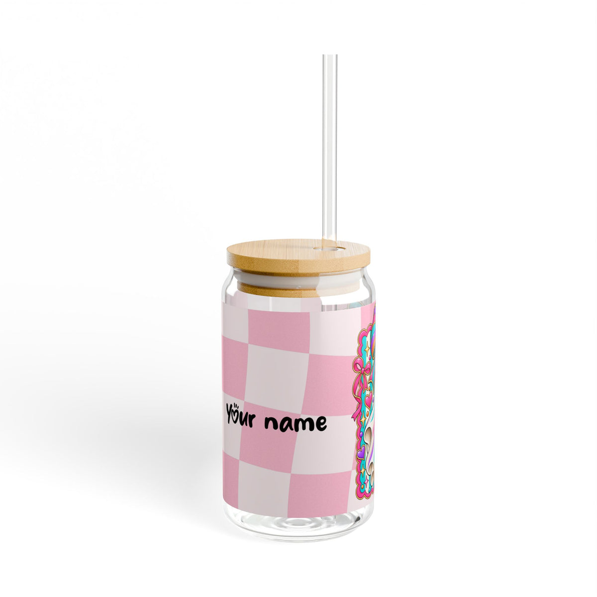 Vaso Sipper 16oz Fantasma Pastel Halloween — ¡Personalízalo con tu Nombre! | Diseño Lazo y Calabaza de Dulces