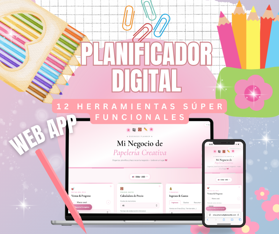 Planner Dinámico Web – App con 12 Herramientas para tu Negocio de Papelería Creativa