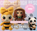 Kawaii Crochet Animals PNG Bundle – 12 Amigurumi Critters Yarn-Knit (Set B, Digital Download)
