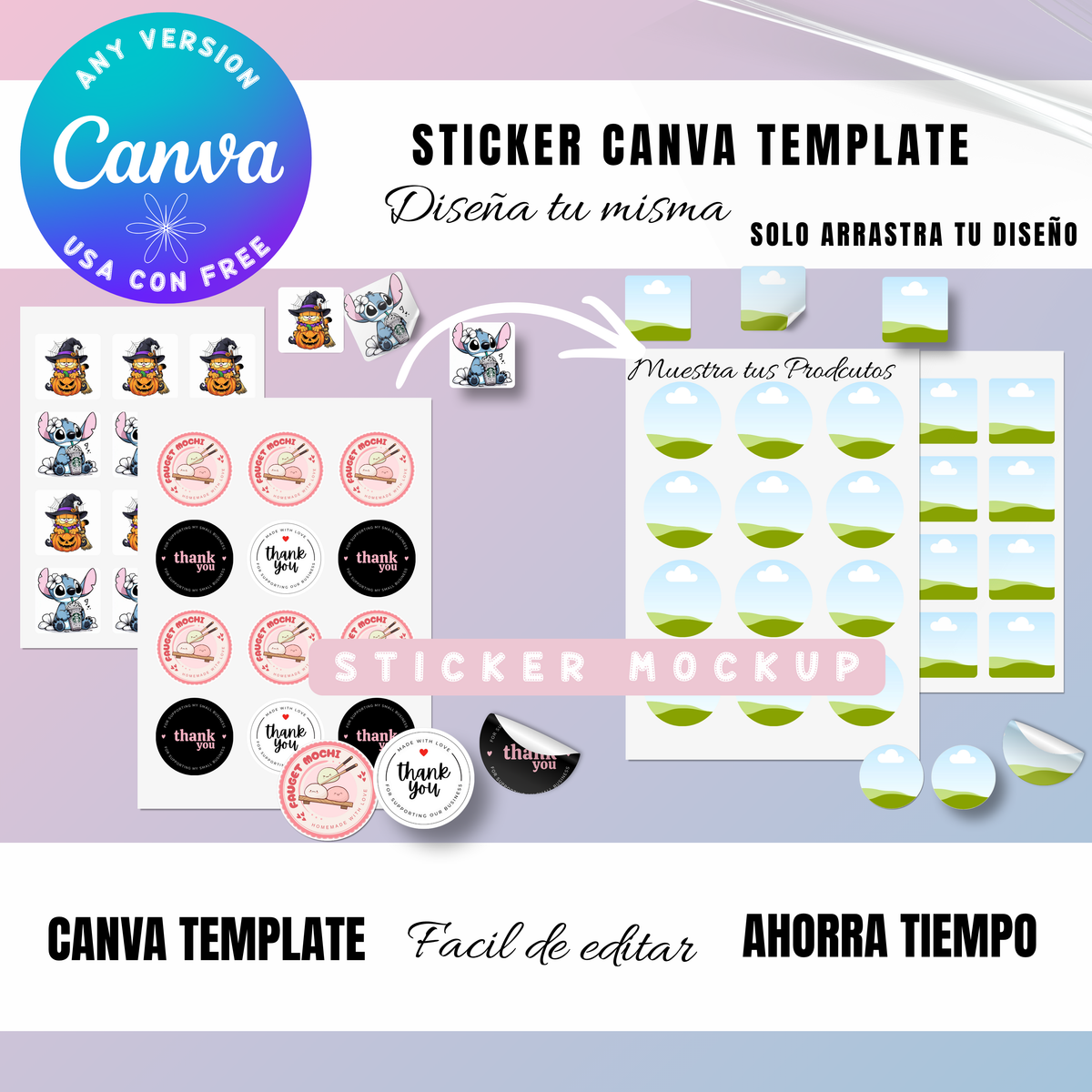 Plantilla Canva para Mockup de Stickers | Muestra tus Diseños Fácilmente | Editable y Descarga Digital