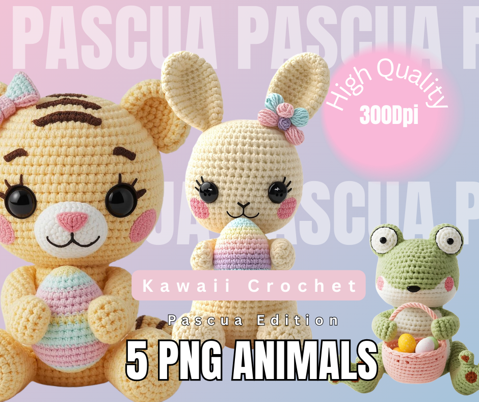 Pascua Crochet Sticker Pack – 5 PNG Amigurumi Alta Resolución